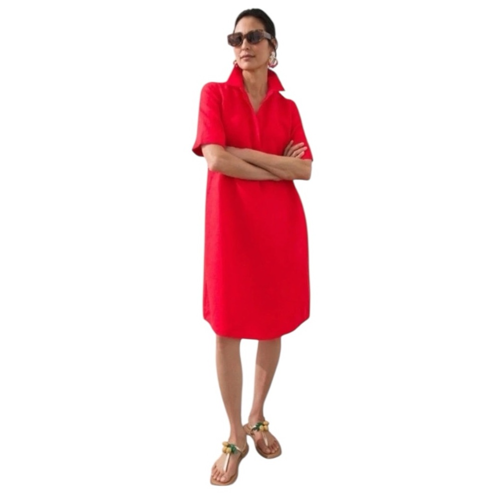 Chico's 100% Linen Burnt Red Orange Collared Shift Dress Size Medium